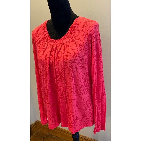 Daisy Fuentes Pullover Blouse Size PXL Top Orange Rounded Neckline + Stretch - Picture 3 of 10